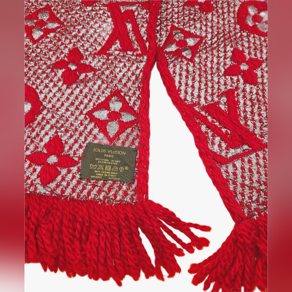 Louis Vuitton Red Metallic Logomania Scarf with Box /COA - Picture 5 of 14